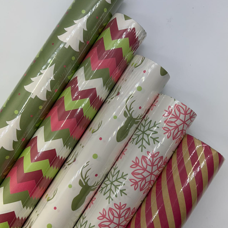 WRAPLA Wrapping Paper Roll - 20 sheets Cute Design Wrap Paper Flat Sheet For Wedding, Birthdays, Valentines, Party - 5 Rolls-4 Sheets/Roll - 76 cm X 50cm Per Sheet