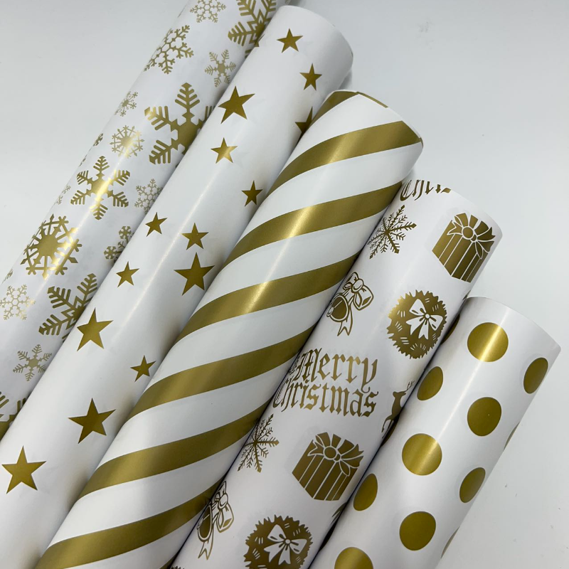 WRAPLA Wrapping Paper Roll - 5 Design Christmas Gift Wrap Paper Flat Sheet for Wedding, Birthdays, Valentines, Party - 5 Rolls-25 Sheets - 70 cm X 50cm Per Sheet
