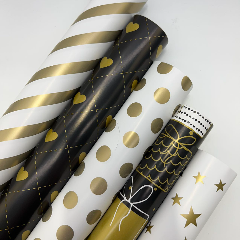 WRAPLA Wrapping Paper Roll - 5 Design Christmas Gift Wrap Paper Flat Sheet for Wedding, Birthdays, Valentines, Party - 5 Rolls-25 Sheets - 70 cm X 50cm Per Sheet