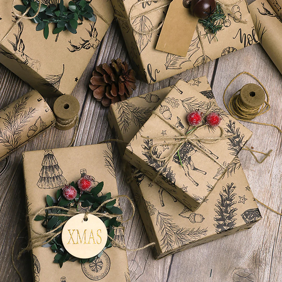 WRAPLA Christmas Wrapping paper - Kraft Paper with Red and Black Pattern For Wedding, Birthdays, Valentines, Christmas - 5 Roll - 76 cm X 3 m Per Roll