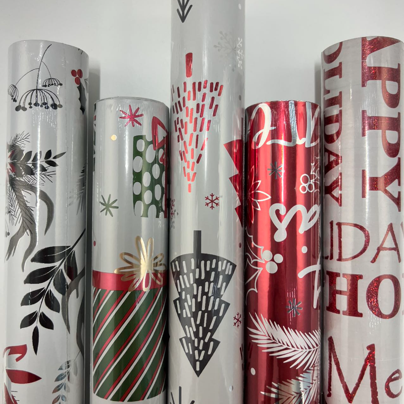 WRAPLA Christmas Wrapping Paper - White Red and Green Pattern for Wedding, Birthdays, Valentines, Christmas Party- 5 Roll - 76 cm X 3 m Per Roll