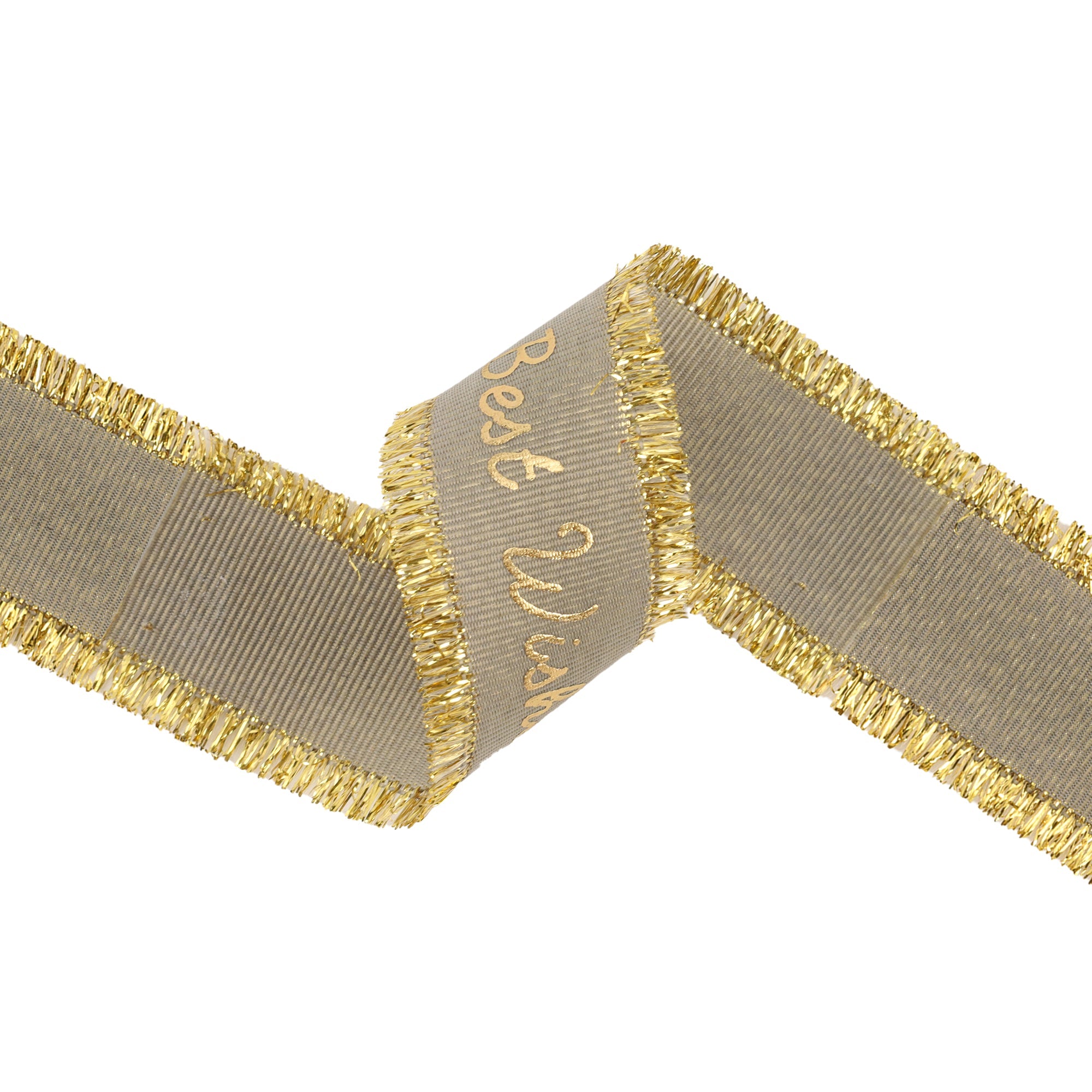 100 Yards Custom Logo Grosgrain Ribbon Roll - Gold Frayed Edges