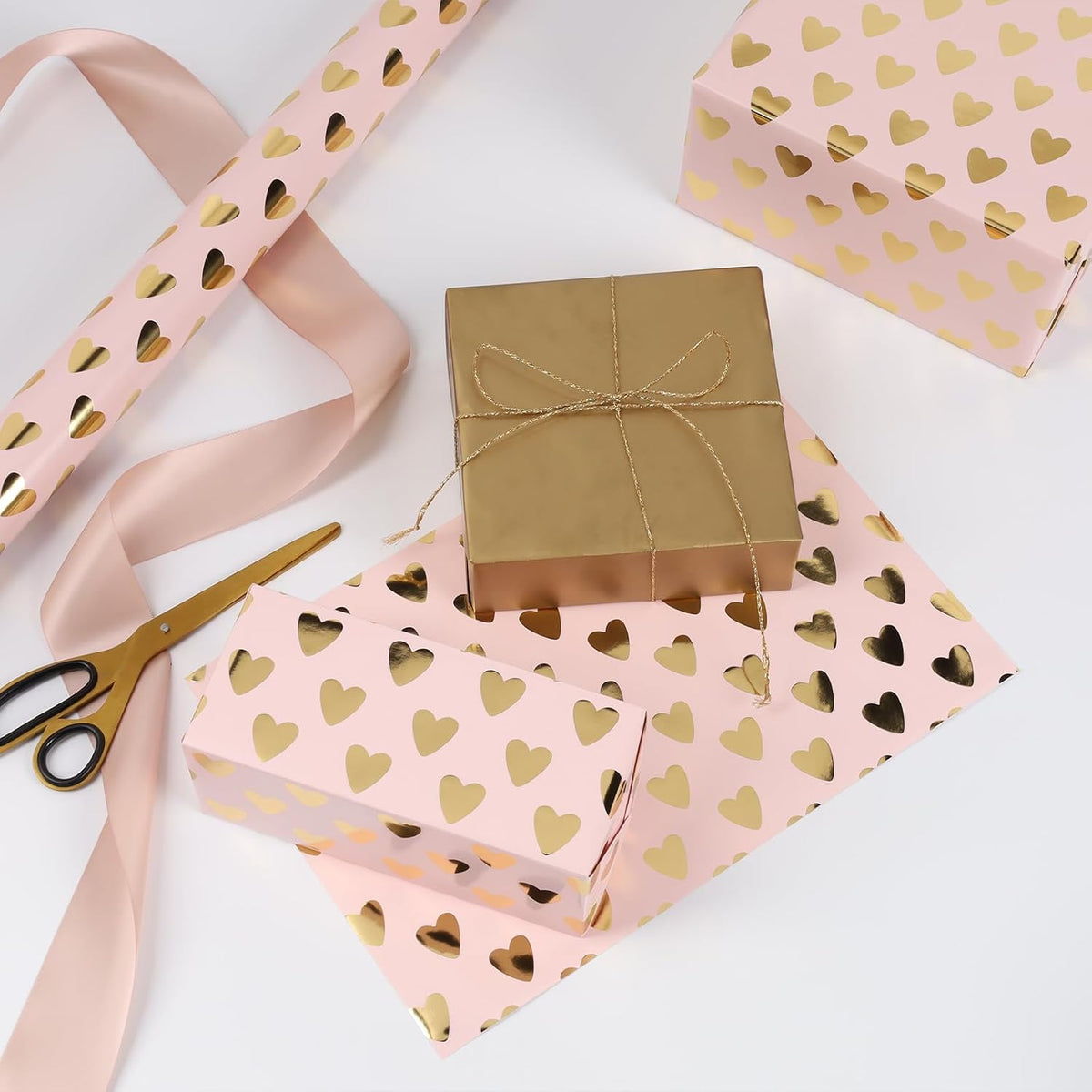 WRAPLA Luxury Wrapping Paper, White Gold Botanical Foil for Wedding Gifts