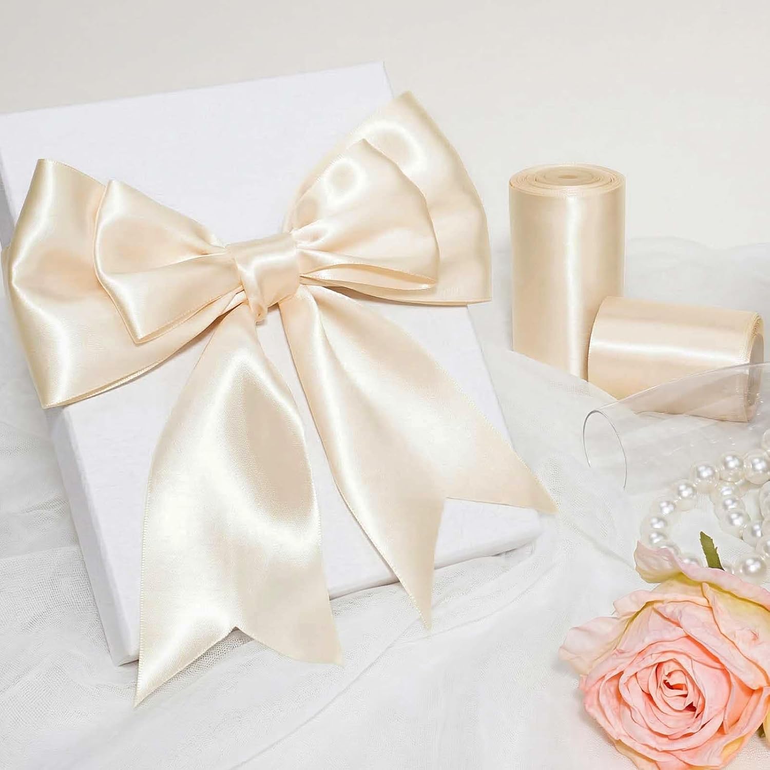 Light Blue Satin Ribbon 3 Inch 10 Yards Double Faced Luxury Baby Blue Silk Ribbon for Gift Wrapping Flower Bouquets Bow Christmas Wedding Party Decoration