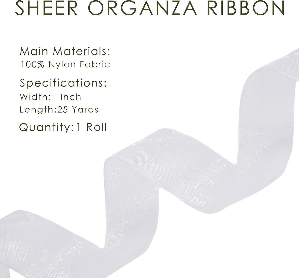 White Sheer Organza Ribbon 1In x 25Yds for Wedding & Craft Decor