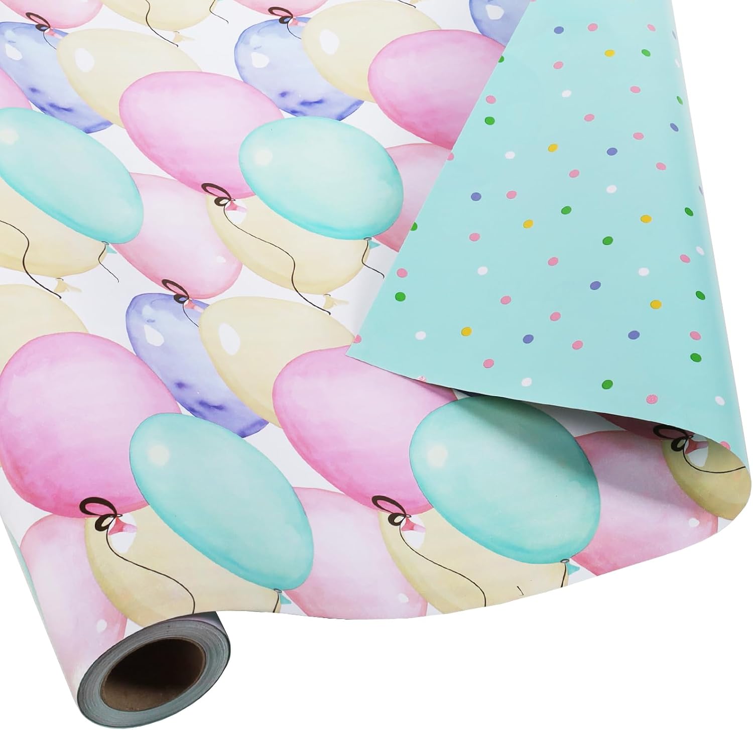 WRAPLA Bright Wrapping Paper, Balloons Dots For kid Birthday & Baby shower
