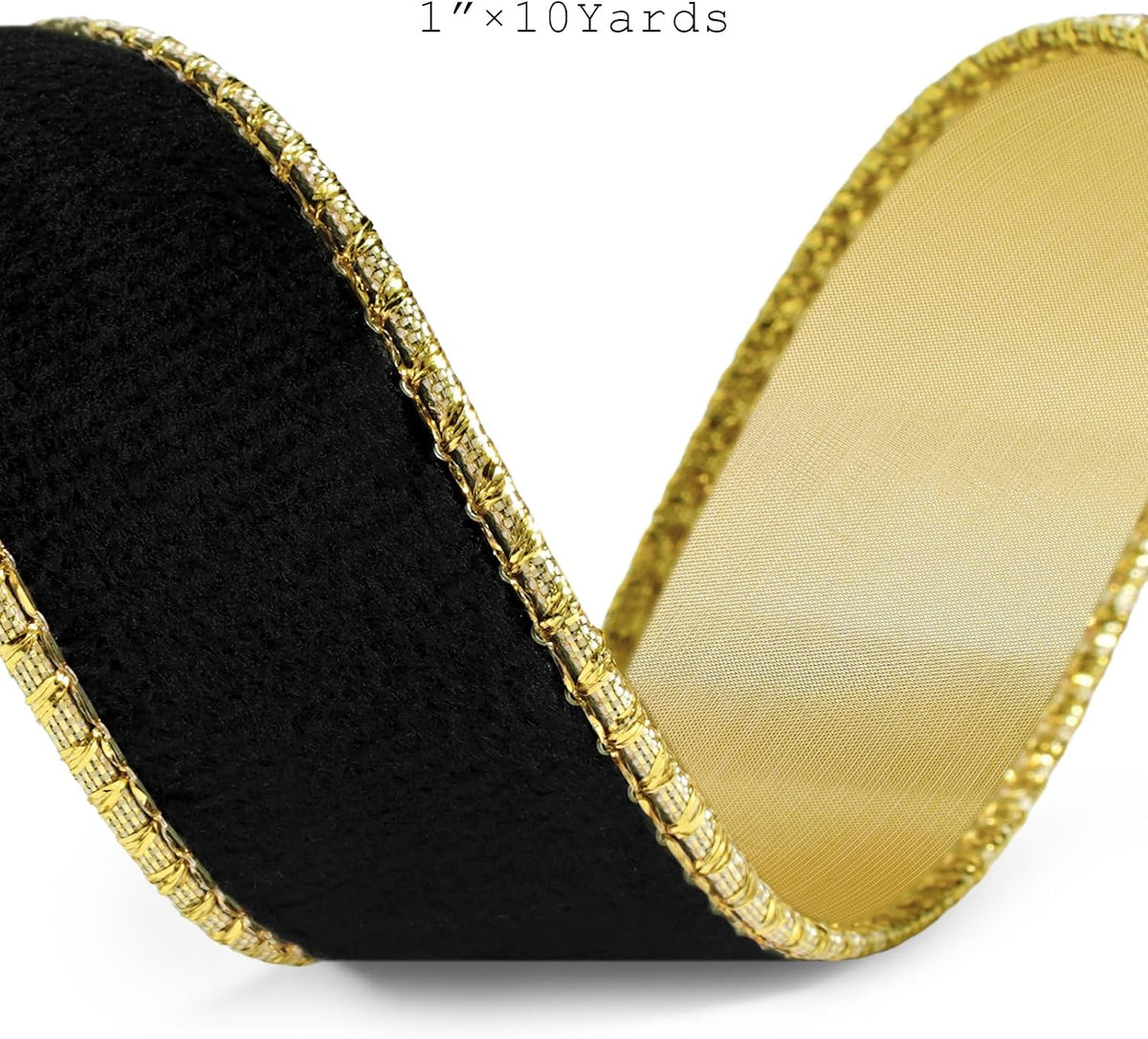 Black Velvet Wired Ribbon 1 Inch x 10 Yards