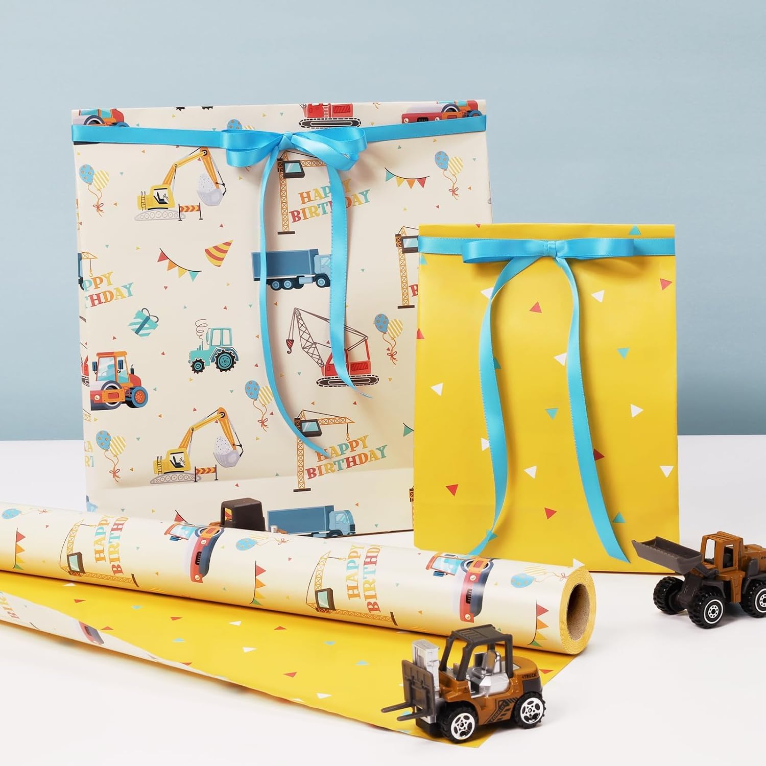 WRAPLA Colorful Wrapping Paper Roll - 17 Inches X 33 Feet (43cm X 10m) - Foil Happy Birthday and Cake Design Gift Wrap Stone Paper for Birthday, Baby Shower, Party, Holiday