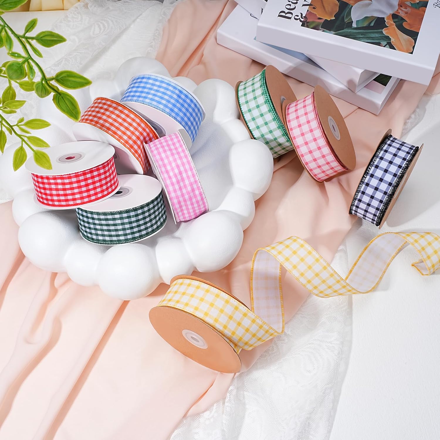 Pink Gingham Burlap Ribbon Wired 1.5 Inch x 10 Yards