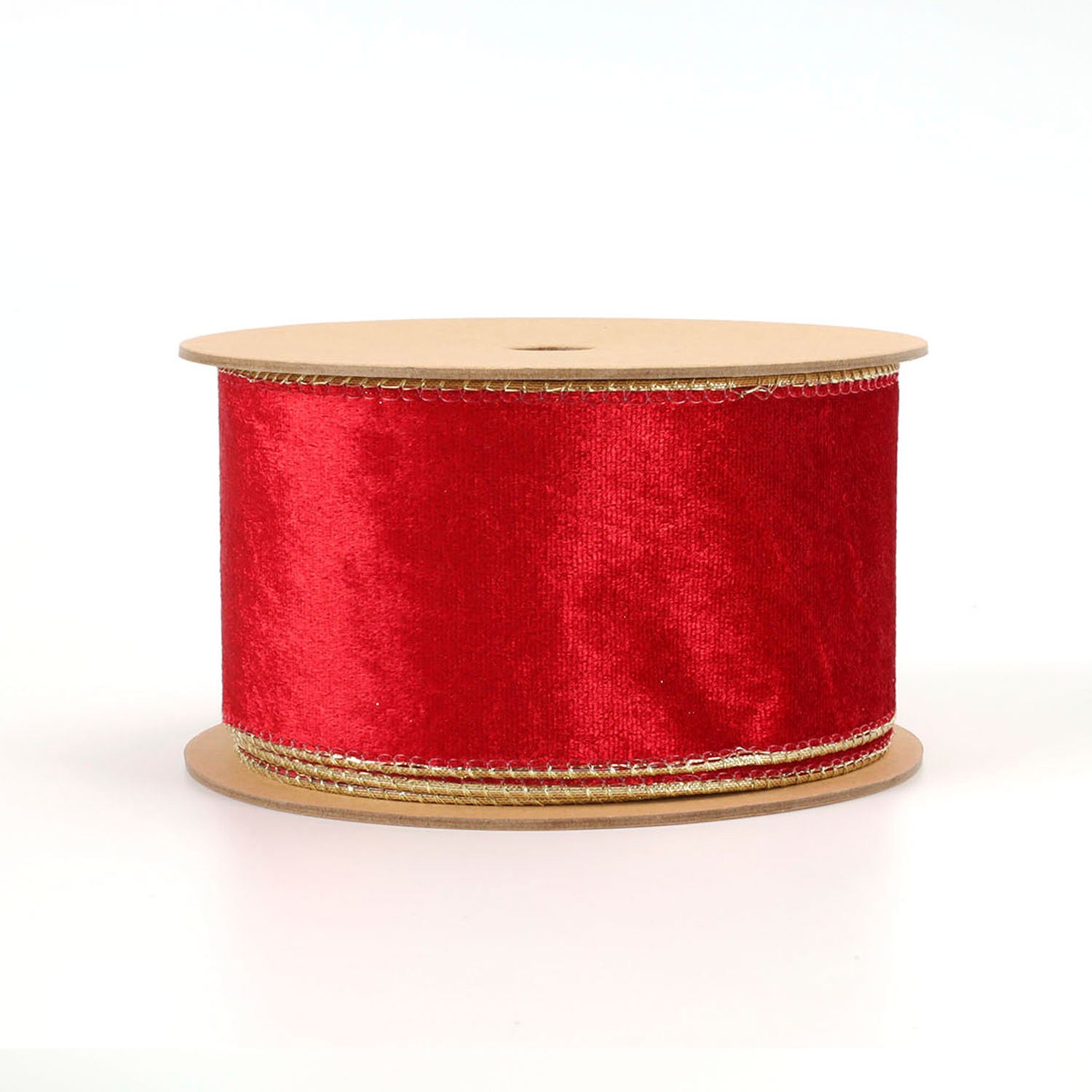 2 1/2" REVERSIBLE VELVET/LUREX WIRED RIBBON | SCARLET/GOLD | 10 YARD 6.3X915cm