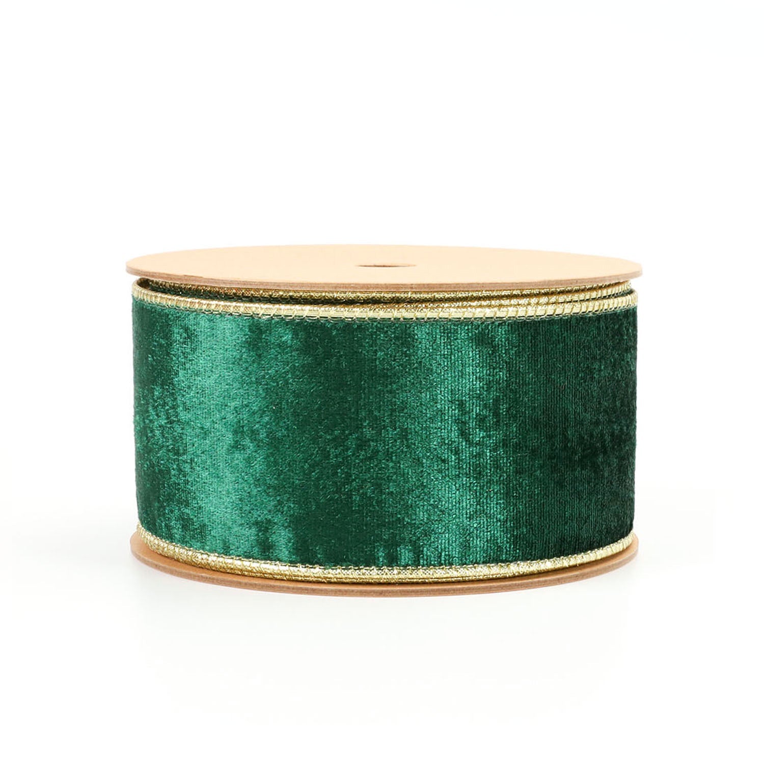 2 1/2" REVERSIBLE VELVET/LUREX WIRED RIBBON | GREEN/GOLD 10 YARD ROLL 6.3X915cm
