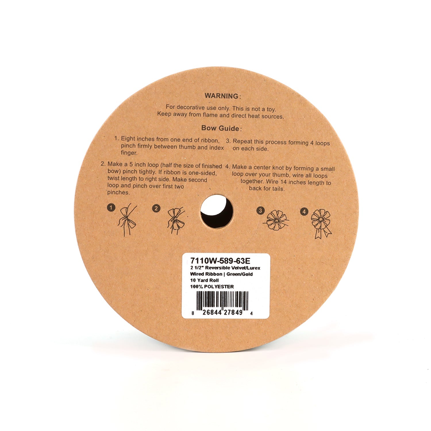 2 1/2" REVERSIBLE VELVET/LUREX WIRED RIBBON | GREEN/GOLD 10 YARD ROLL 6.3X915cm