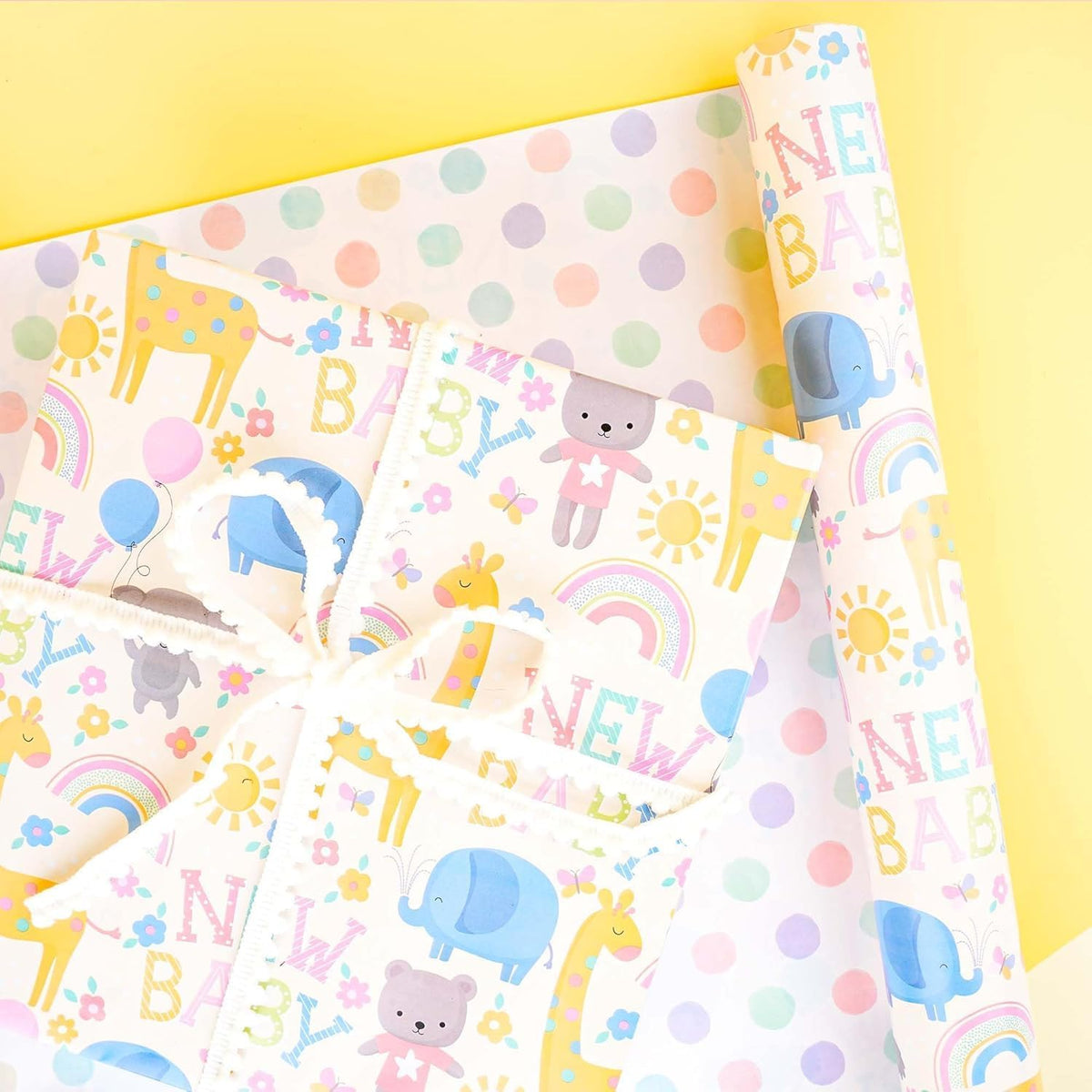 WRAPLA Bright Wrapping Paper, Balloons Dots For kid Birthday & Baby shower