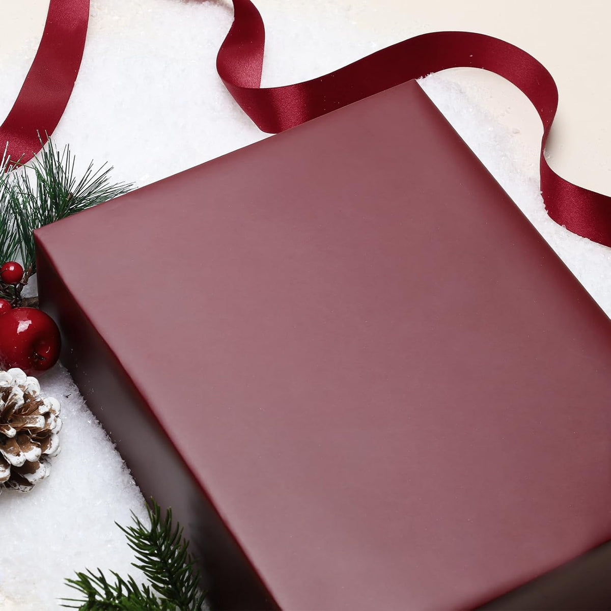 WRAPLA Burgundy Matte Metallic Wrapping Paper, Solid Color Gift Wrap