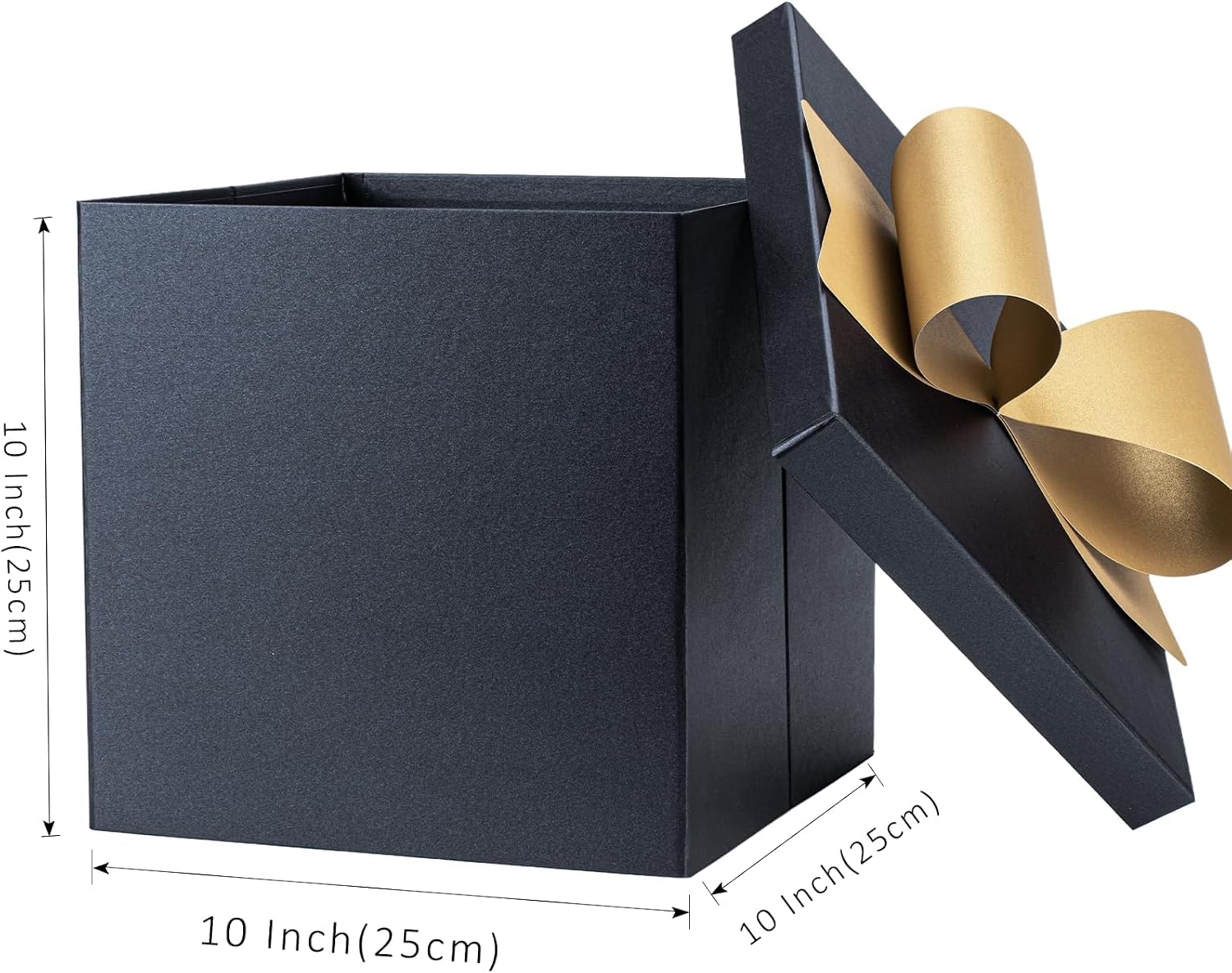 WRAPLA Large Black Gift Boxes with Lids, 10x10x10 Inch Foldable Design