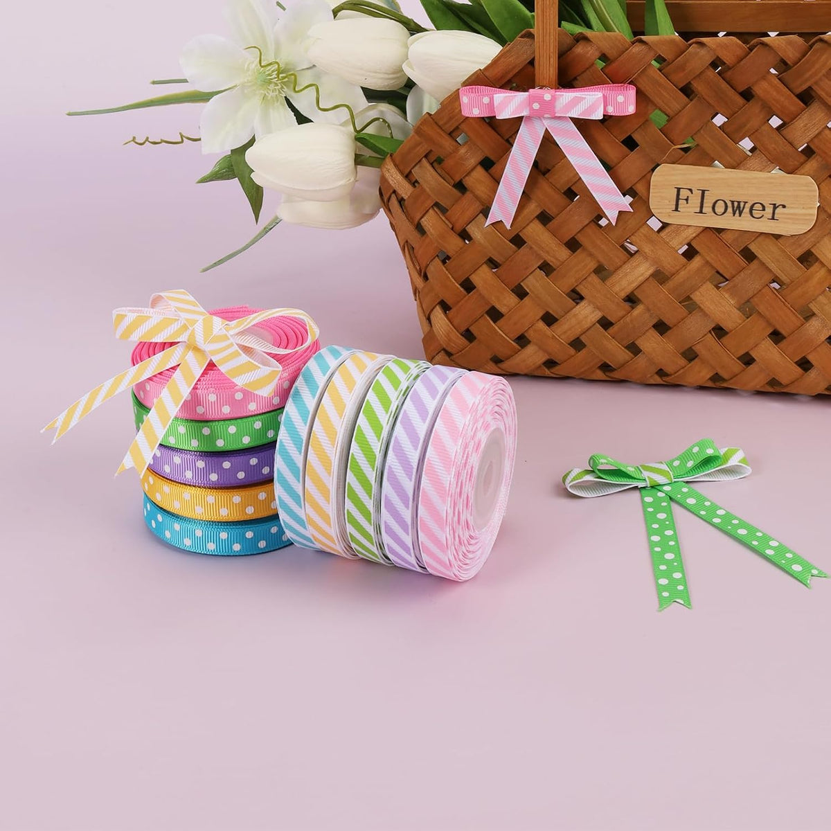 3/8" Polka Dot Grosgrain Ribbon Set 100 Yards for Wedding Gifts