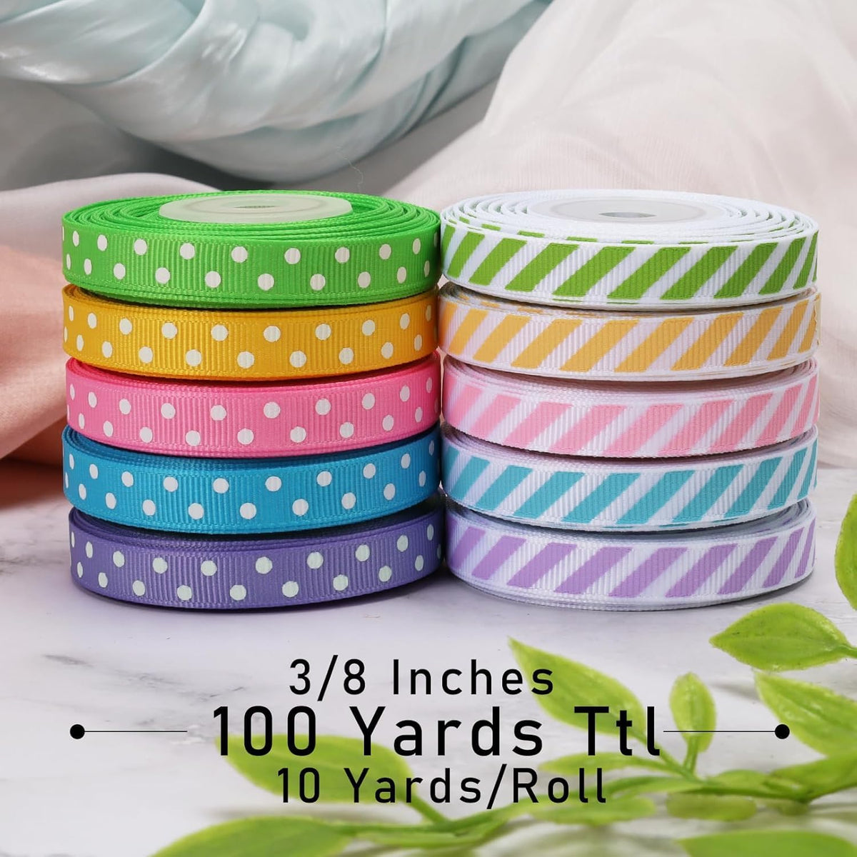 3/8" Polka Dot Grosgrain Ribbon Set 100 Yards for Wedding Gifts