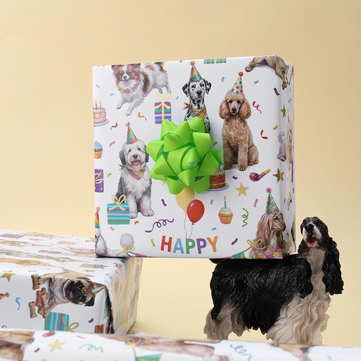 WRAPLA Colorful Wrapping Paper Roll - 17 Inches X 33 Feet (43cm X 10m) - Foil Happy Birthday and Cake Design Gift Wrap Stone Paper for Birthday, Baby Shower, Party, Holiday