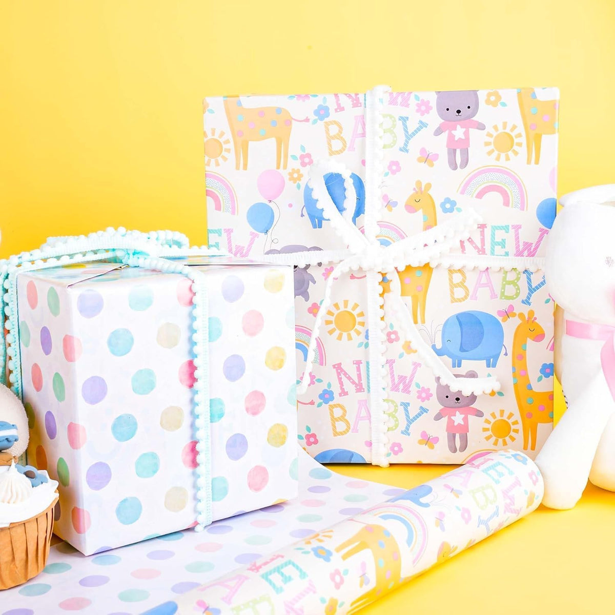 WRAPLA Bright Wrapping Paper, Balloons Dots For kid Birthday & Baby shower