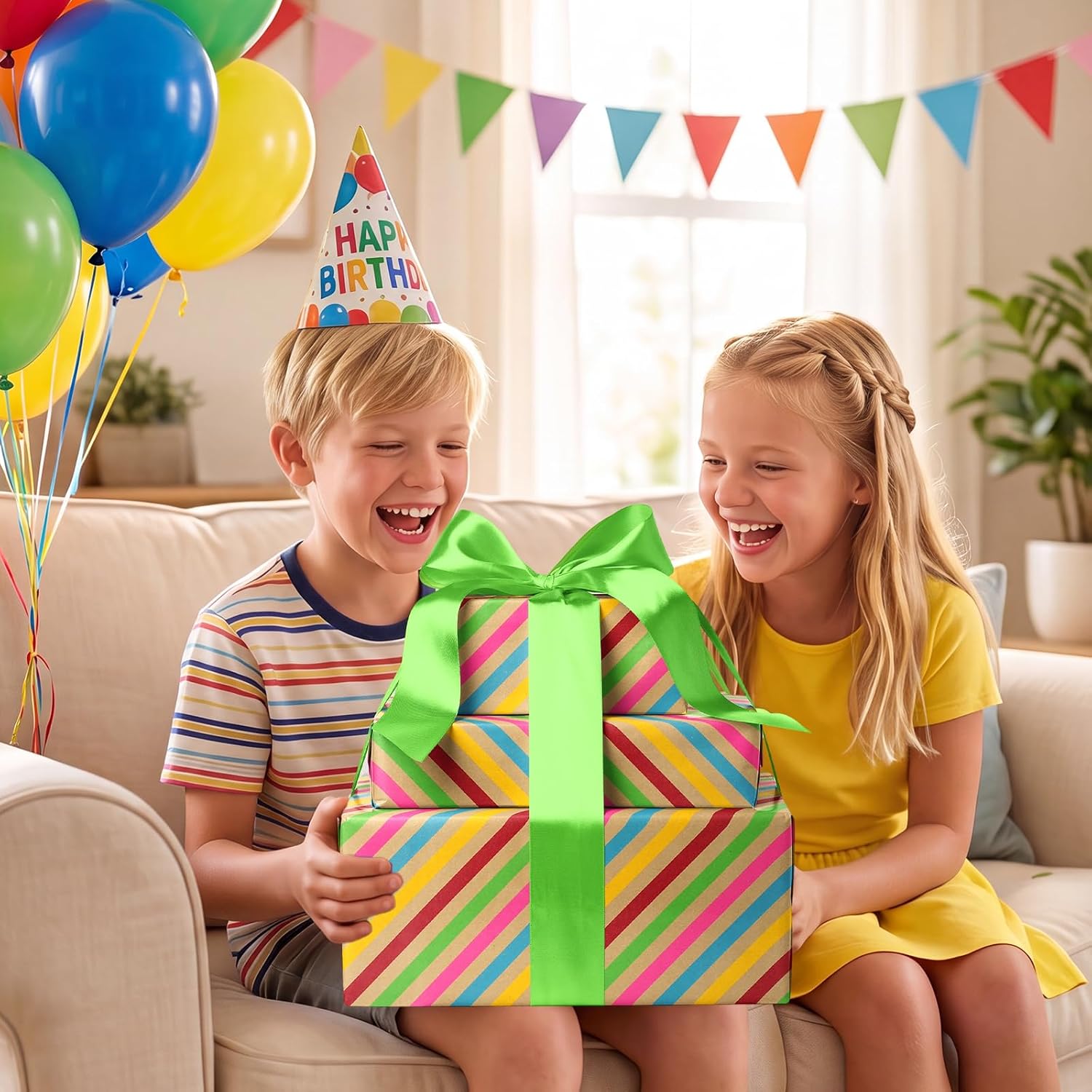 WRAPLA Kraft Birthday Wrapping Paper Colorful Balloons Design for Holiday