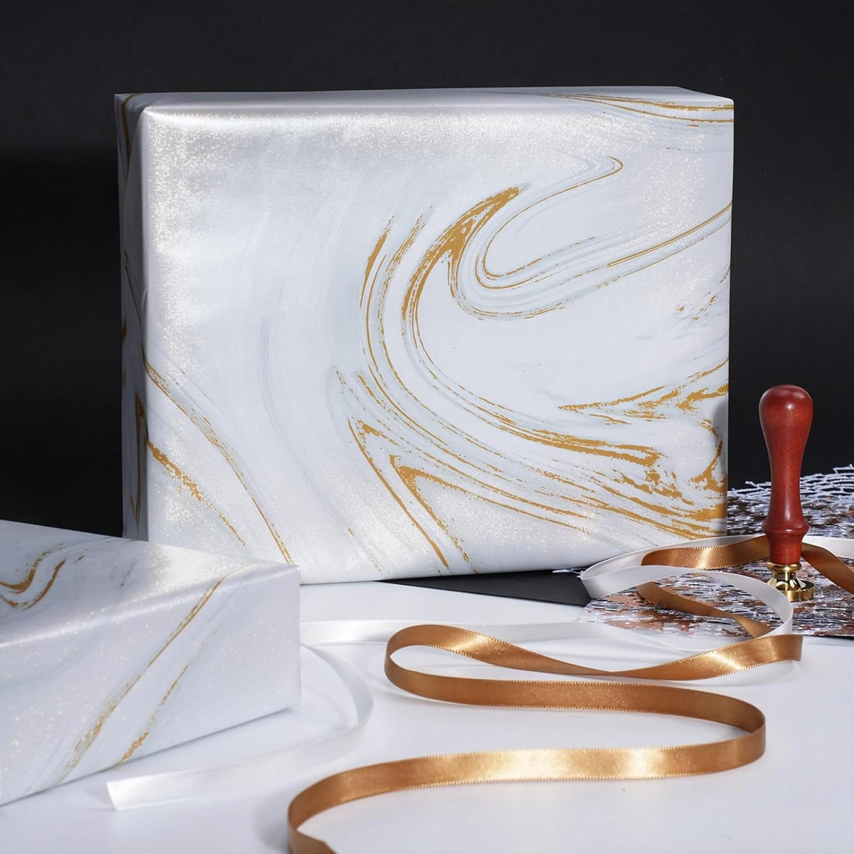 WRAPLA Luxury Wrapping Paper, White Gold Botanical Foil for Wedding Gifts