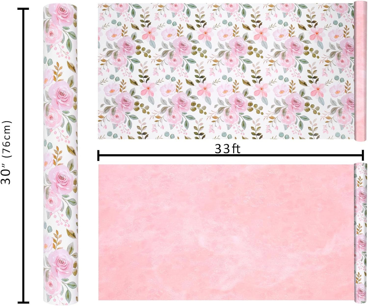 WRAPLA Reversible Wrapping Paper, Blue Floral Pearlescent Print 43cm x 10m