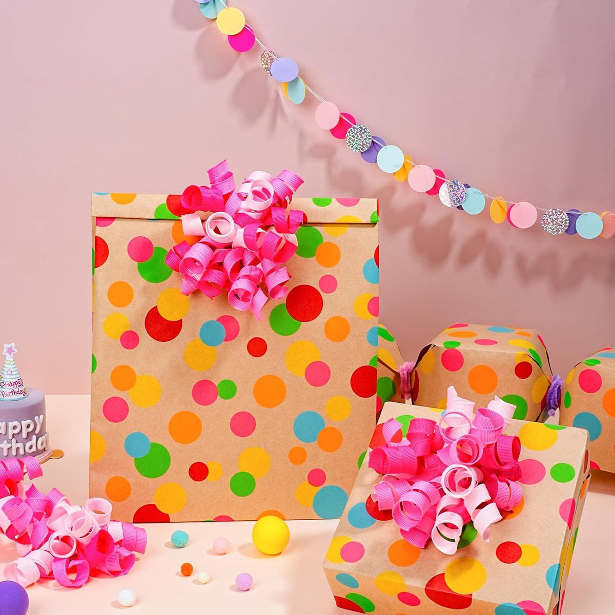 WRAPLA Kraft Birthday Wrapping Paper Colorful Balloons Design for Holiday
