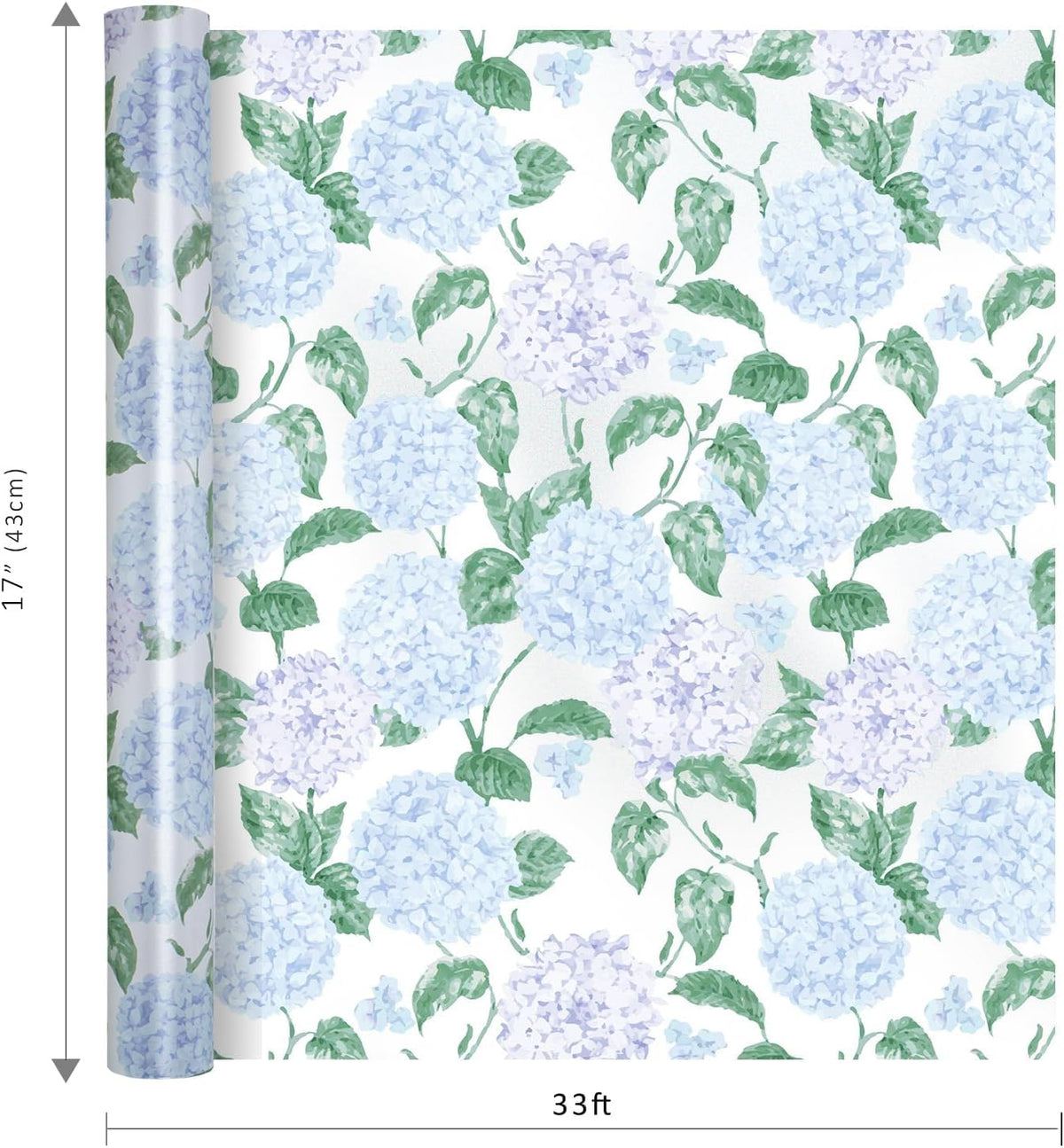 WRAPLA Reversible Wrapping Paper, Blue Floral Pearlescent Print 43cm x 10m
