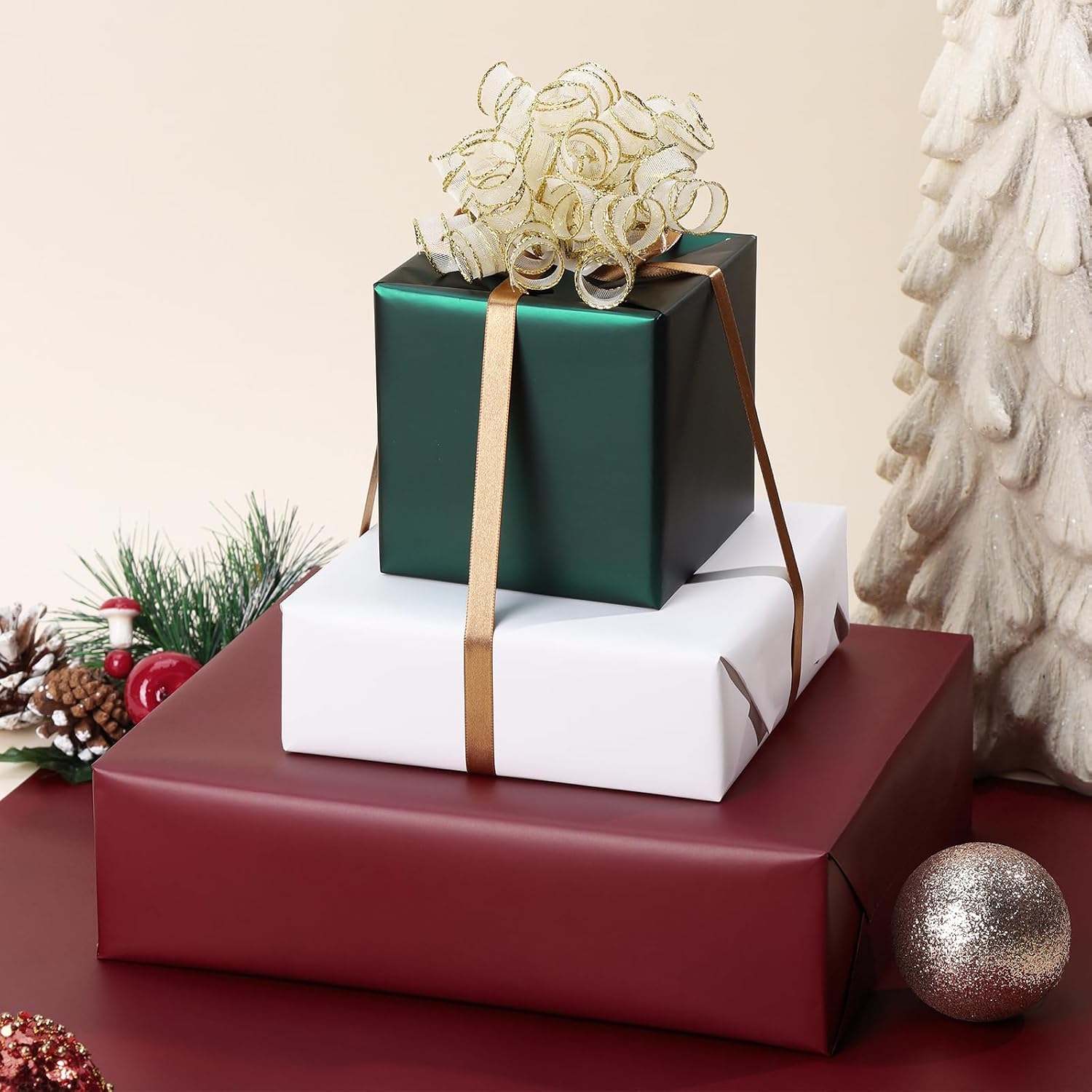 WRAPLA Burgundy Matte Metallic Wrapping Paper, Solid Color Gift Wrap