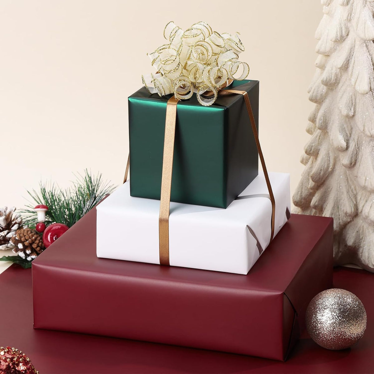 WRAPLA Burgundy Matte Metallic Wrapping Paper, Solid Color Gift Wrap
