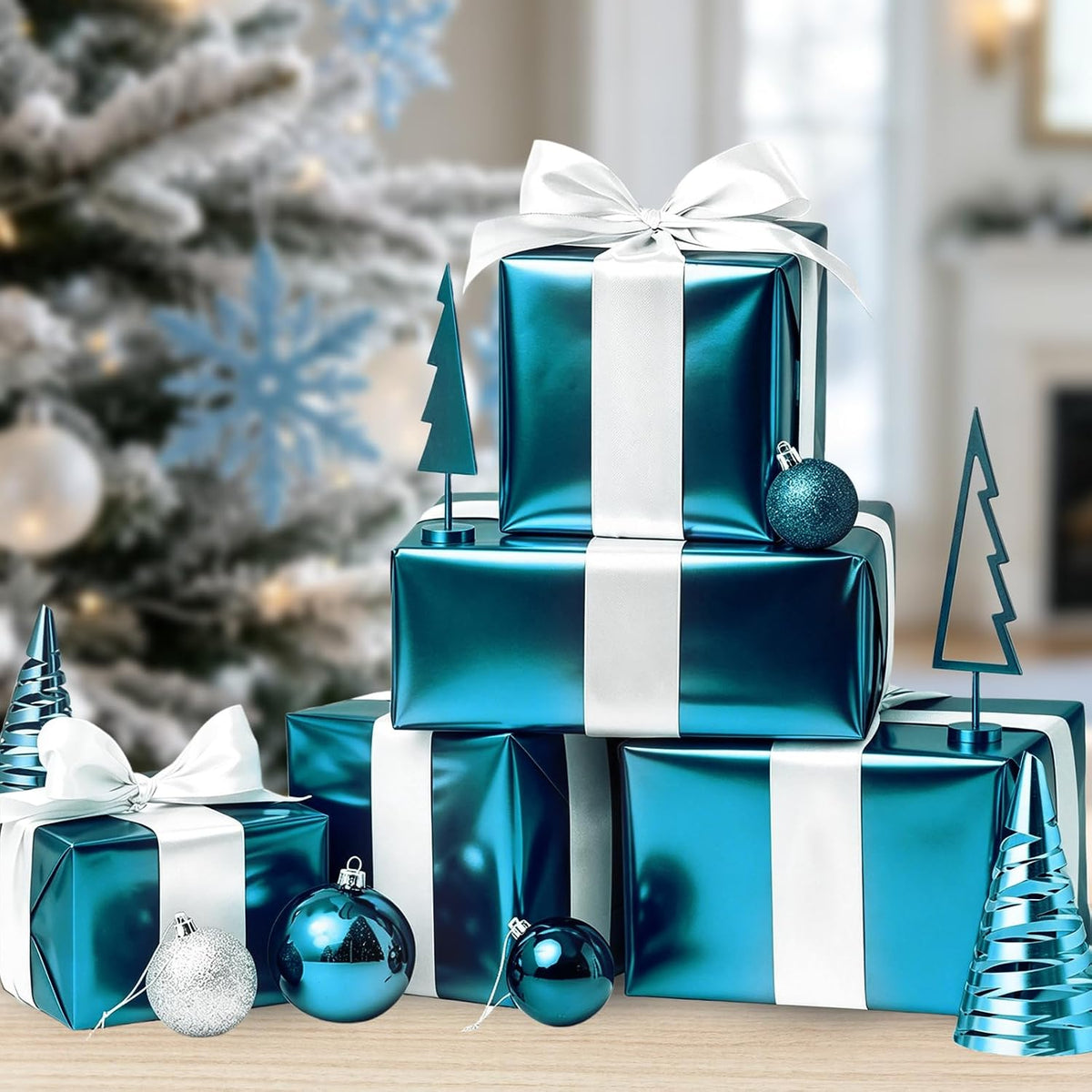 WRAPLA Green Metallic Christmas Wrapping Paper, Solid Color Roll