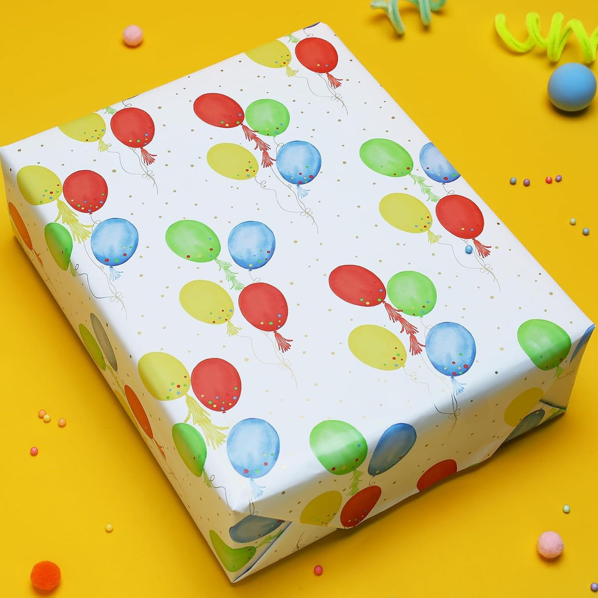WRAPLA Birthday Balloons Wrapping Paper for Boys Girls 43cm x 10m