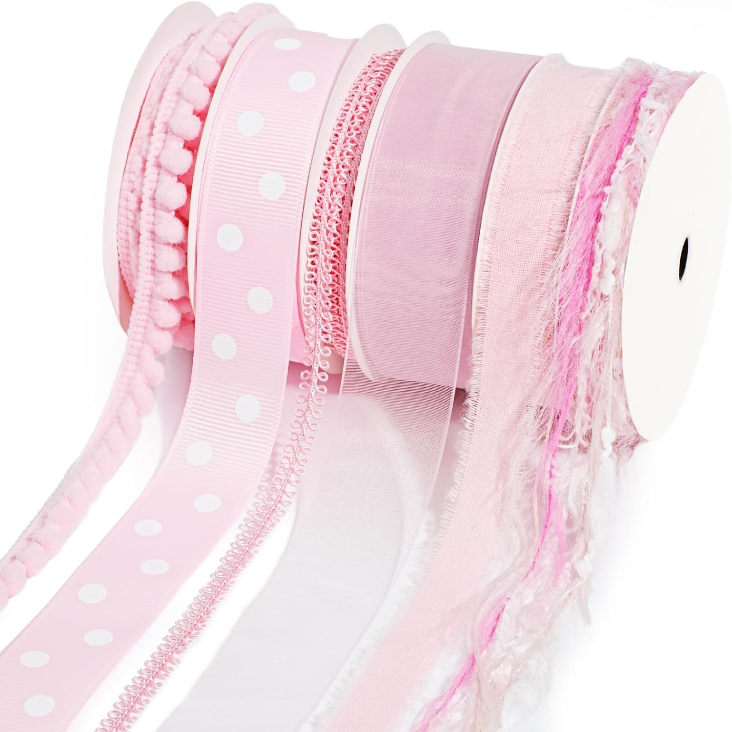 Black Ribbons for Crafts 6 Rolls, 30 Yards, Polka Dot & Glitter