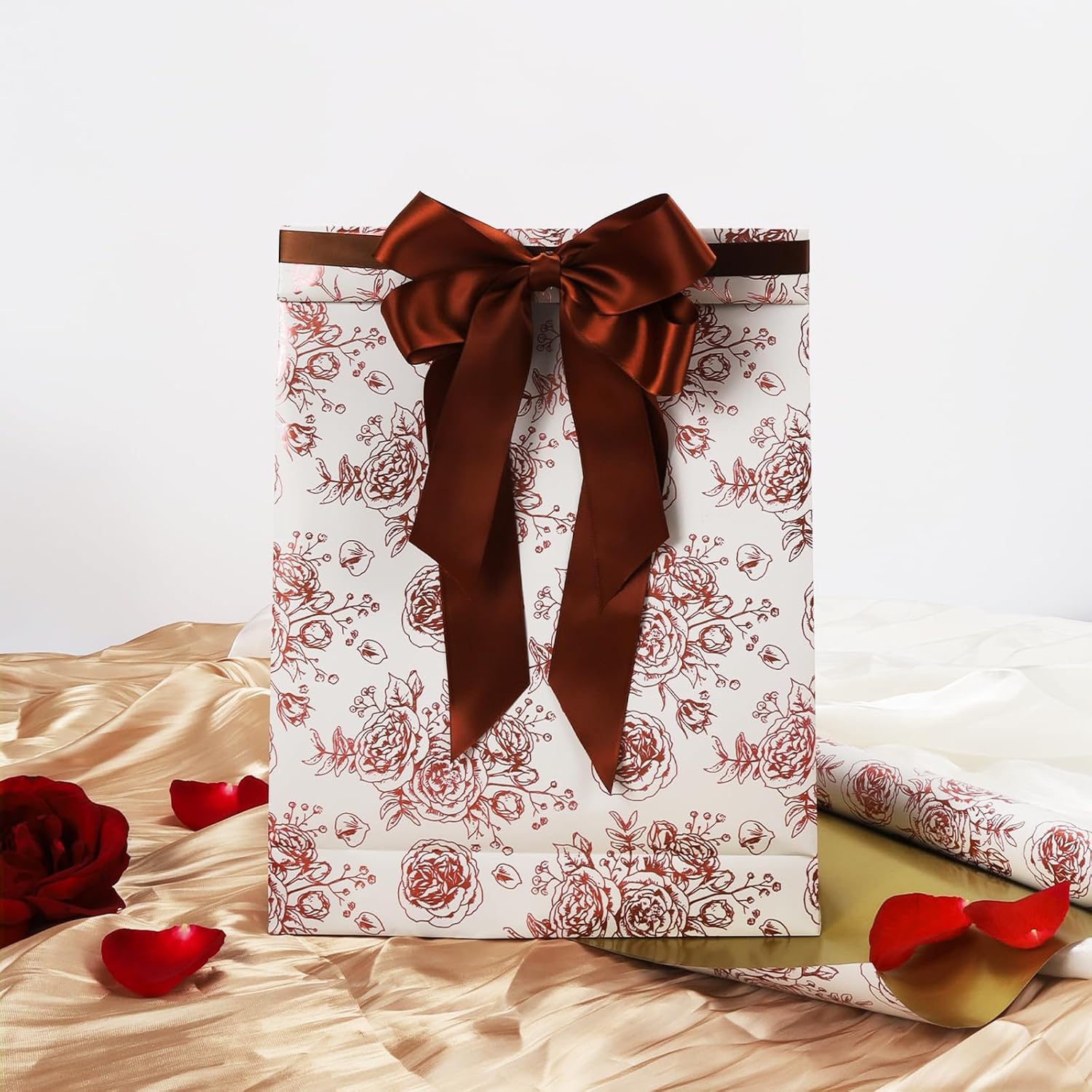 WRAPLA Luxury Wrapping Paper, White Gold Botanical Foil for Wedding Gifts