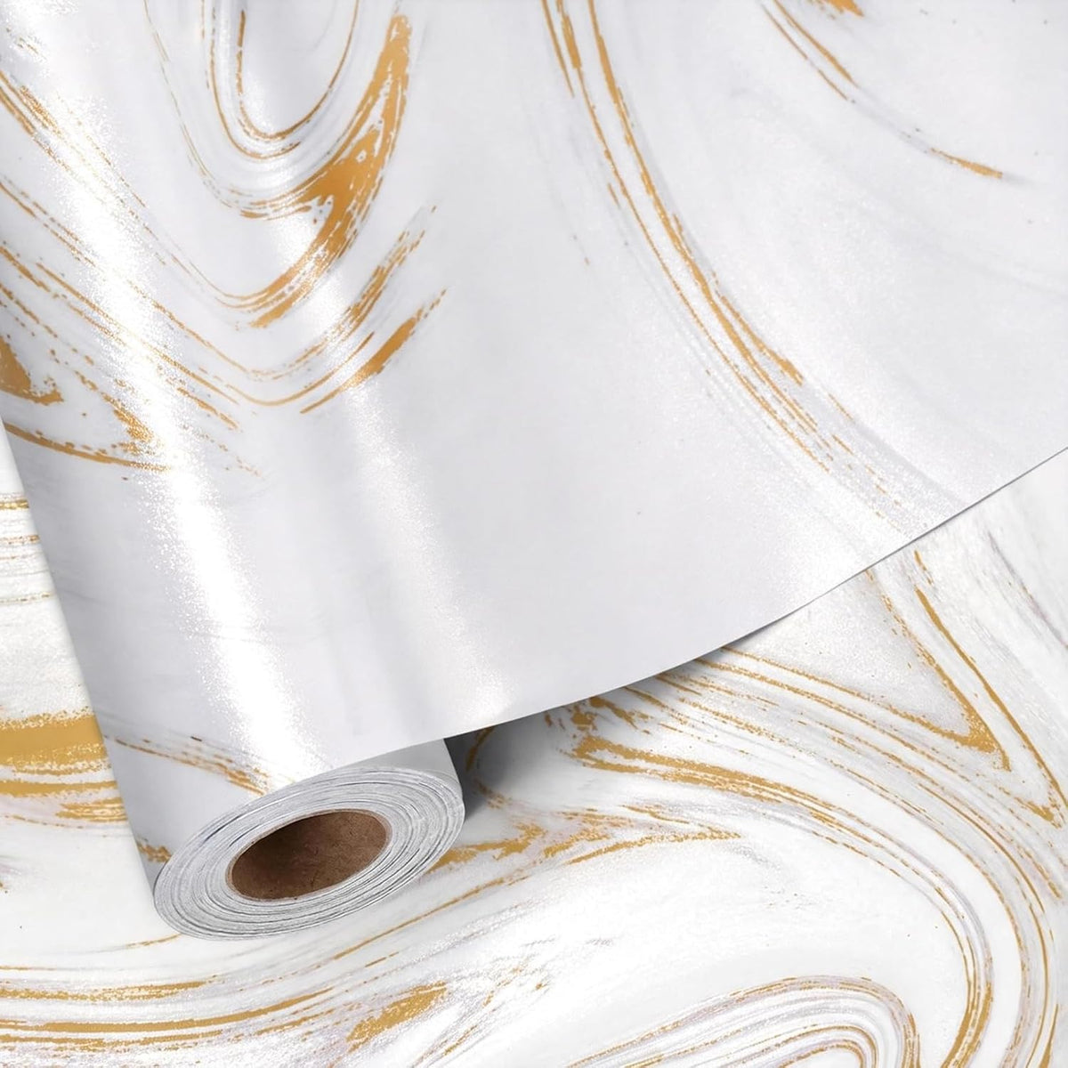 WRAPLA Luxury Wrapping Paper, White Gold Botanical Foil for Wedding Gifts