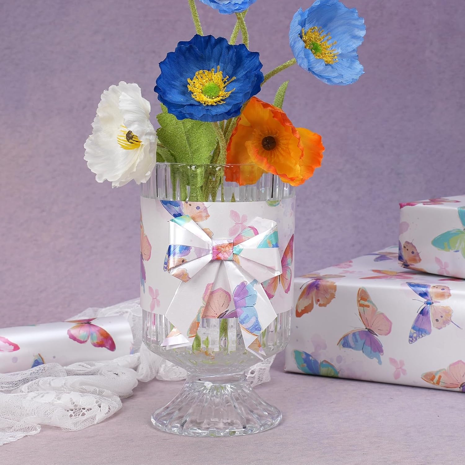 WRAPLA Butterfly Wrapping Paper for Girls Women Birthdays 43cm x 10m