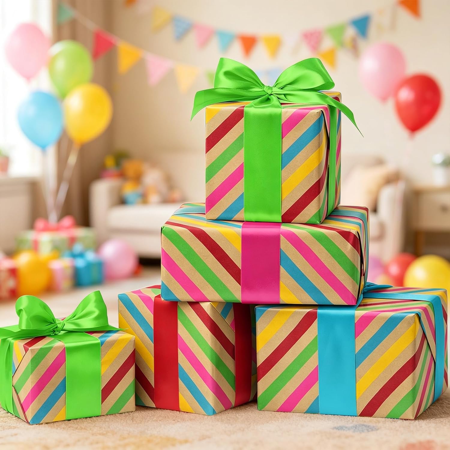 WRAPLA Kraft Birthday Wrapping Paper Colorful Balloons Design for Holiday