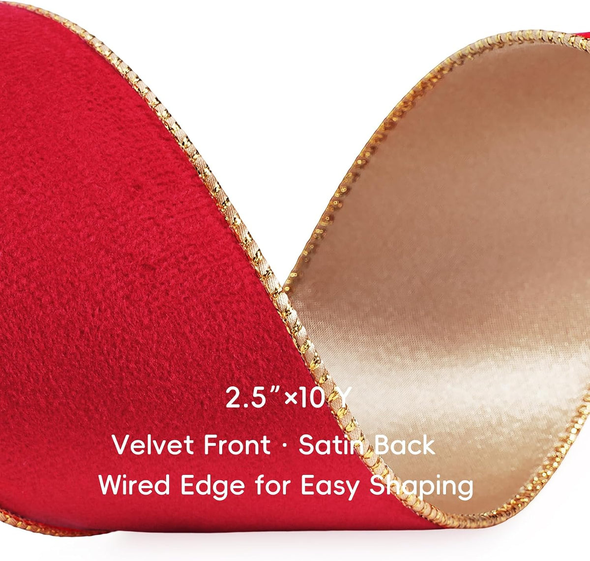 Black Velvet Wired Ribbon, Gold Edge, Gold Satin Back, 4 Inch