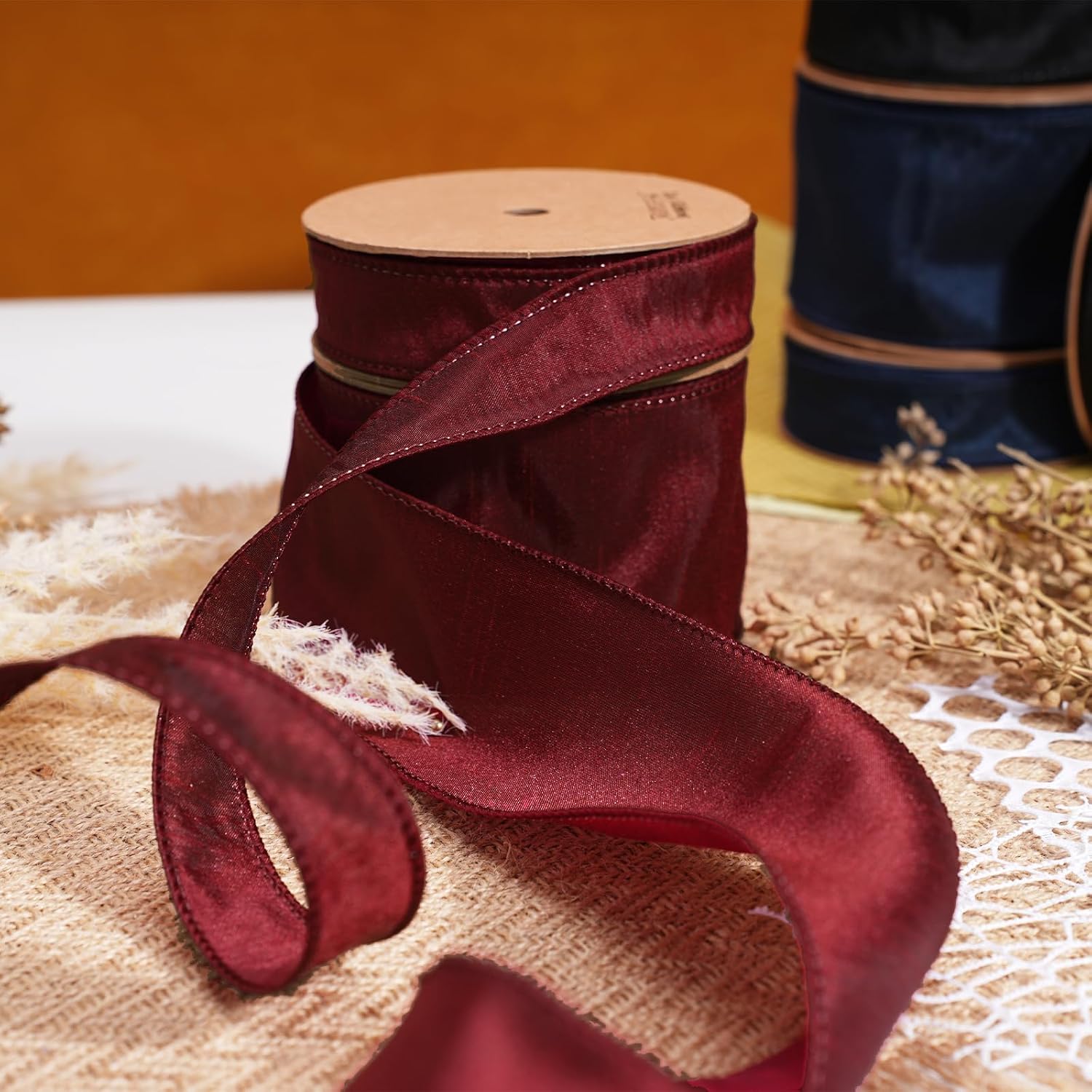 Moss Ribbon Wired 1 Inch x 10 Yards, Dupioni Christmas Decor