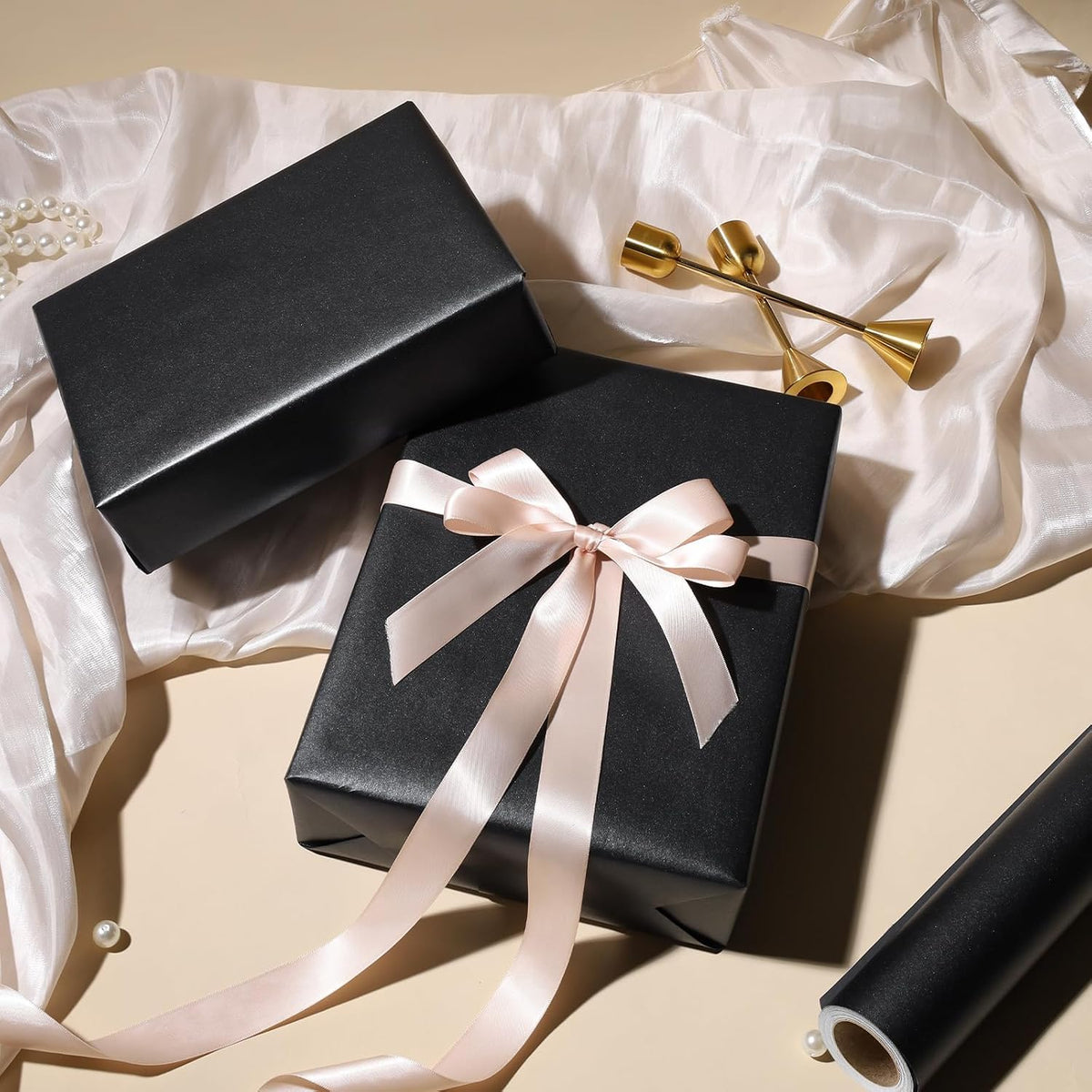 WRAPLA Black Pearly-Lustre Wrapping Paper Mini Roll, Solid Color