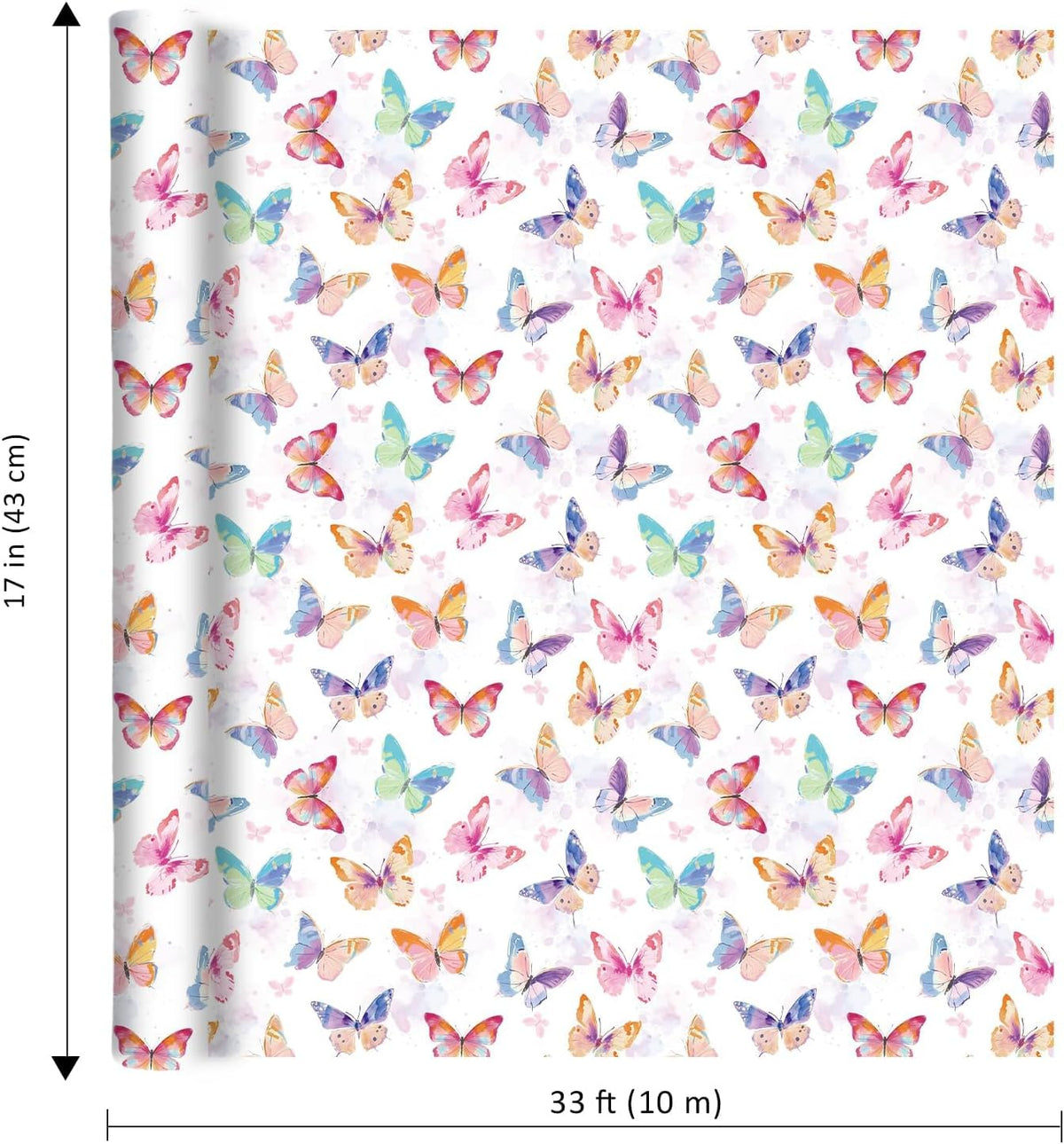 WRAPLA Butterfly Wrapping Paper for Girls Women Birthdays 43cm x 10m
