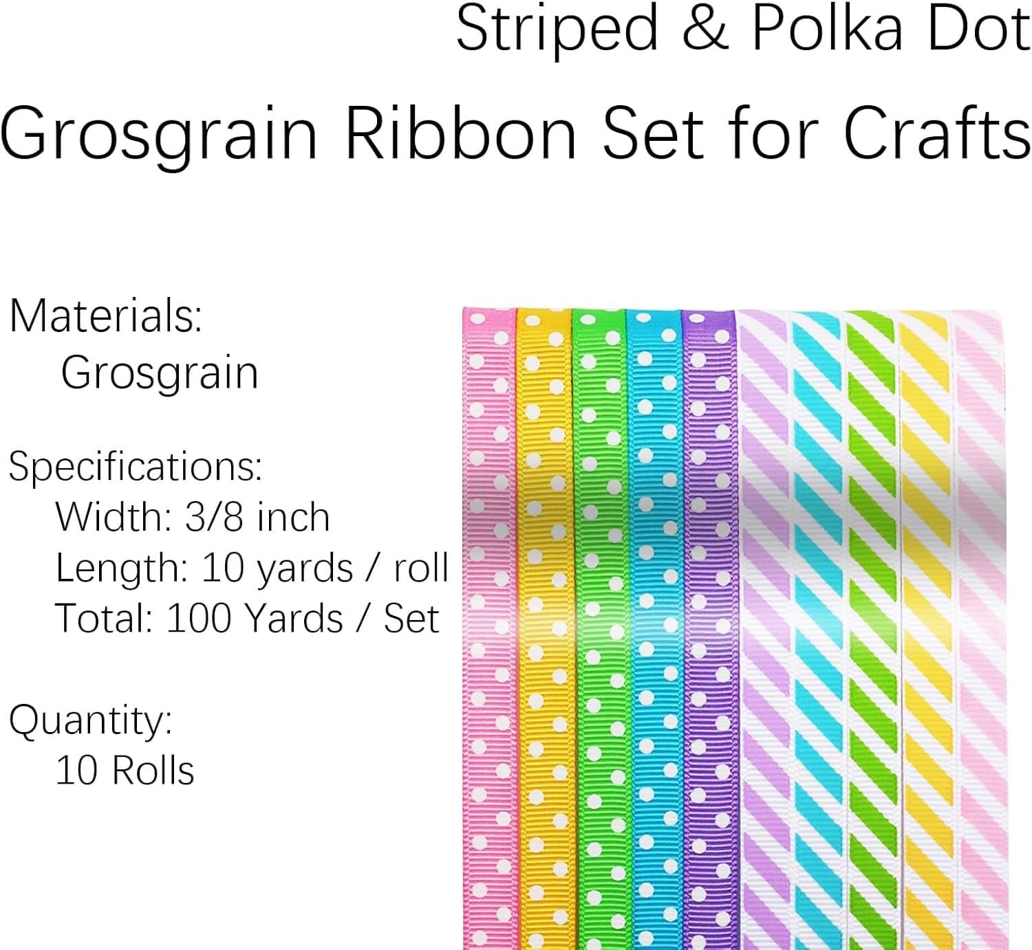 3/8" Polka Dot Grosgrain Ribbon Set 100 Yards for Wedding Gifts
