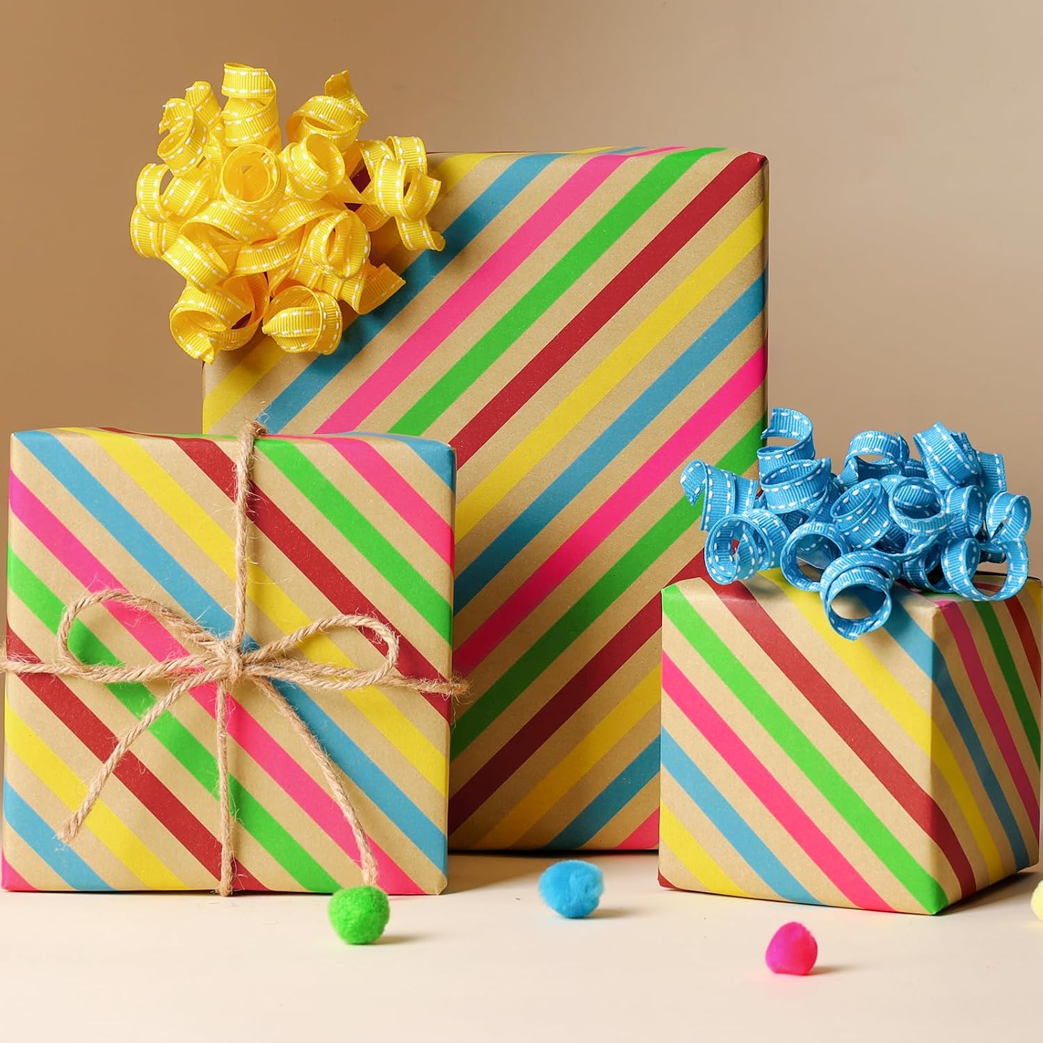 WRAPLA Kraft Birthday Wrapping Paper Colorful Balloons Design for Holiday