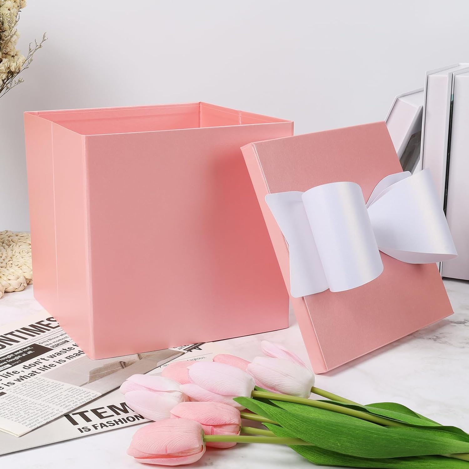 WRAPLA Large Black Gift Boxes with Lids, 10x10x10 Inch Foldable Design