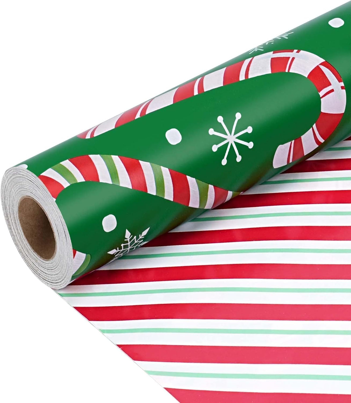 WRAPLA Reversible Christmas Wrapping Paper, Candy Cane Stripes 43cm x 10m