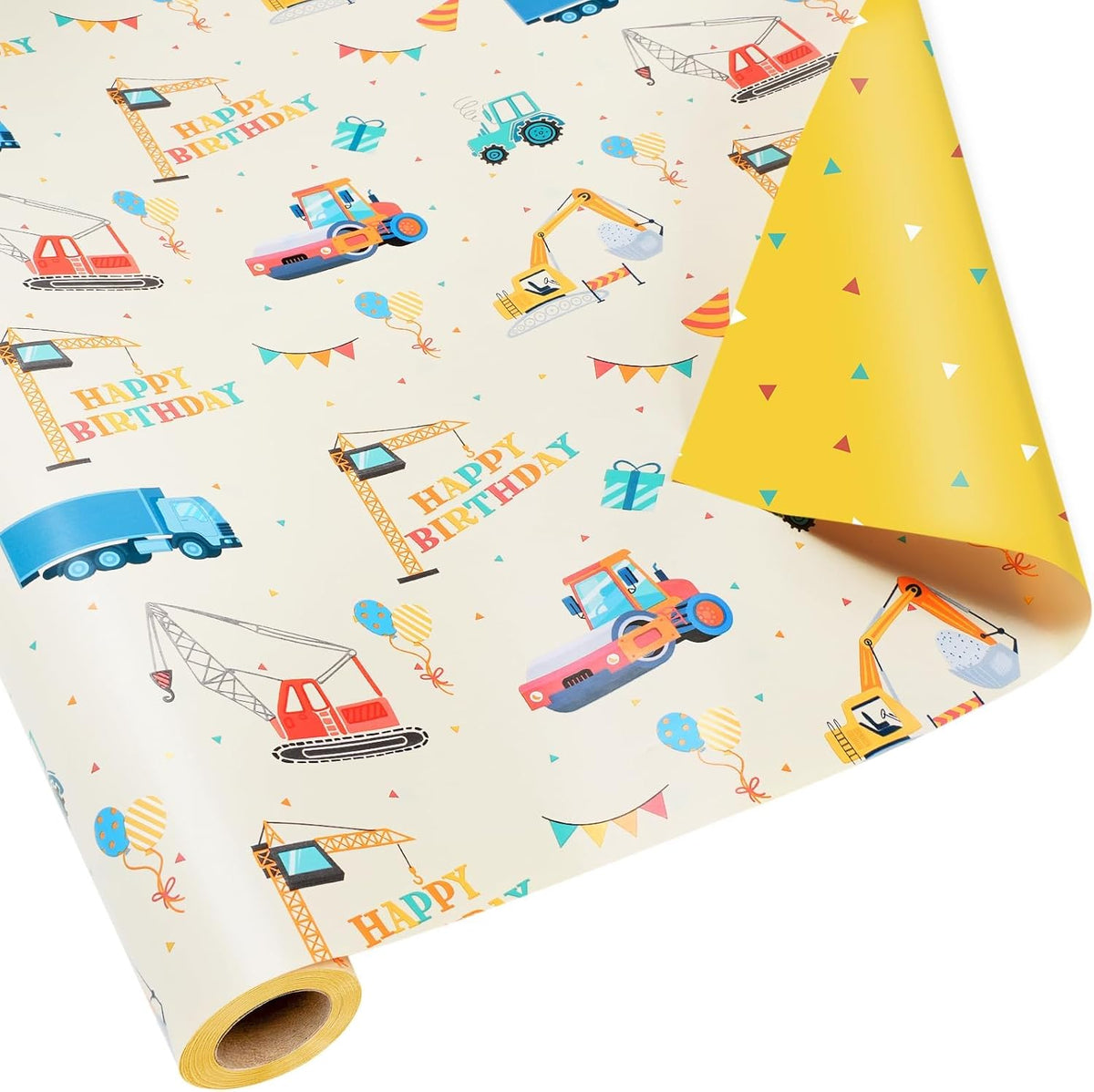 WRAPLA Colorful Wrapping Paper Roll - 17 Inches X 33 Feet (43cm X 10m) - Foil Happy Birthday and Cake Design Gift Wrap Stone Paper for Birthday, Baby Shower, Party, Holiday