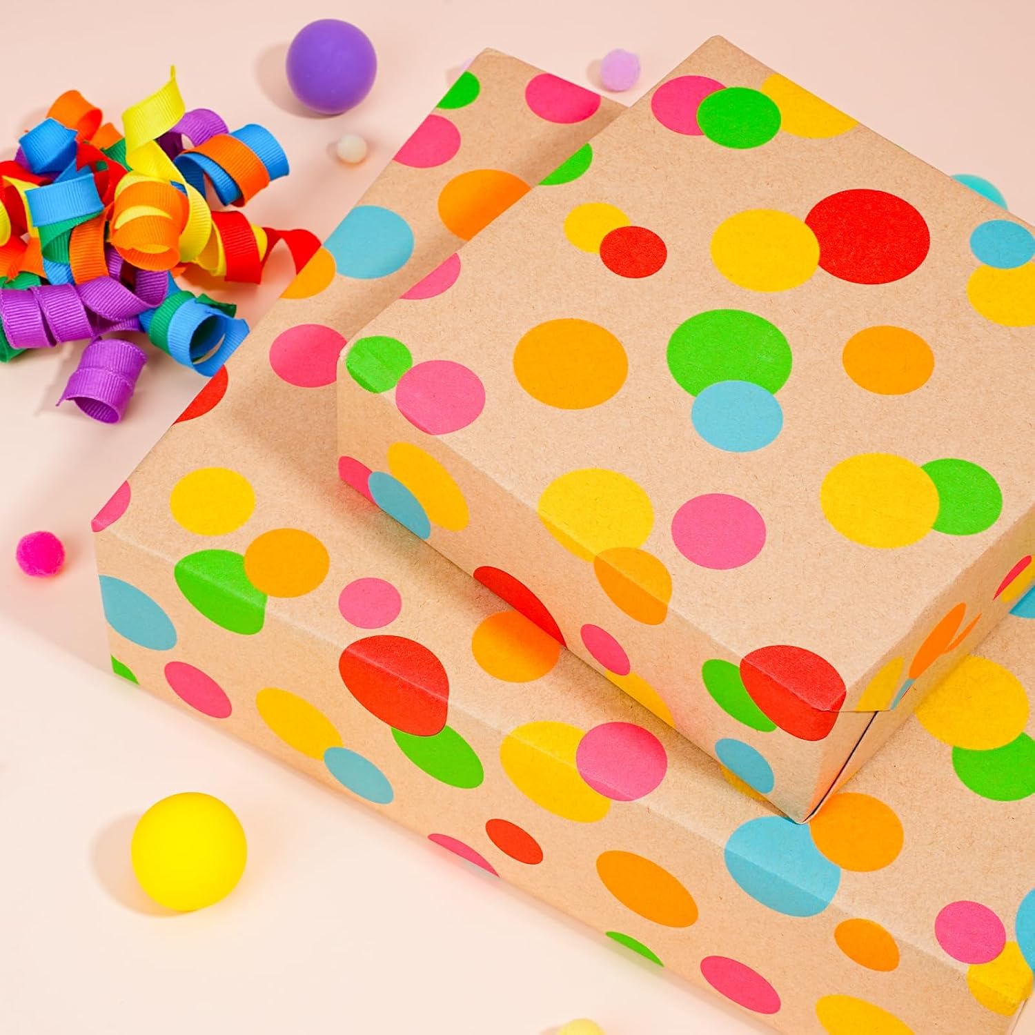 WRAPLA Kraft Birthday Wrapping Paper Colorful Balloons Design for Holiday