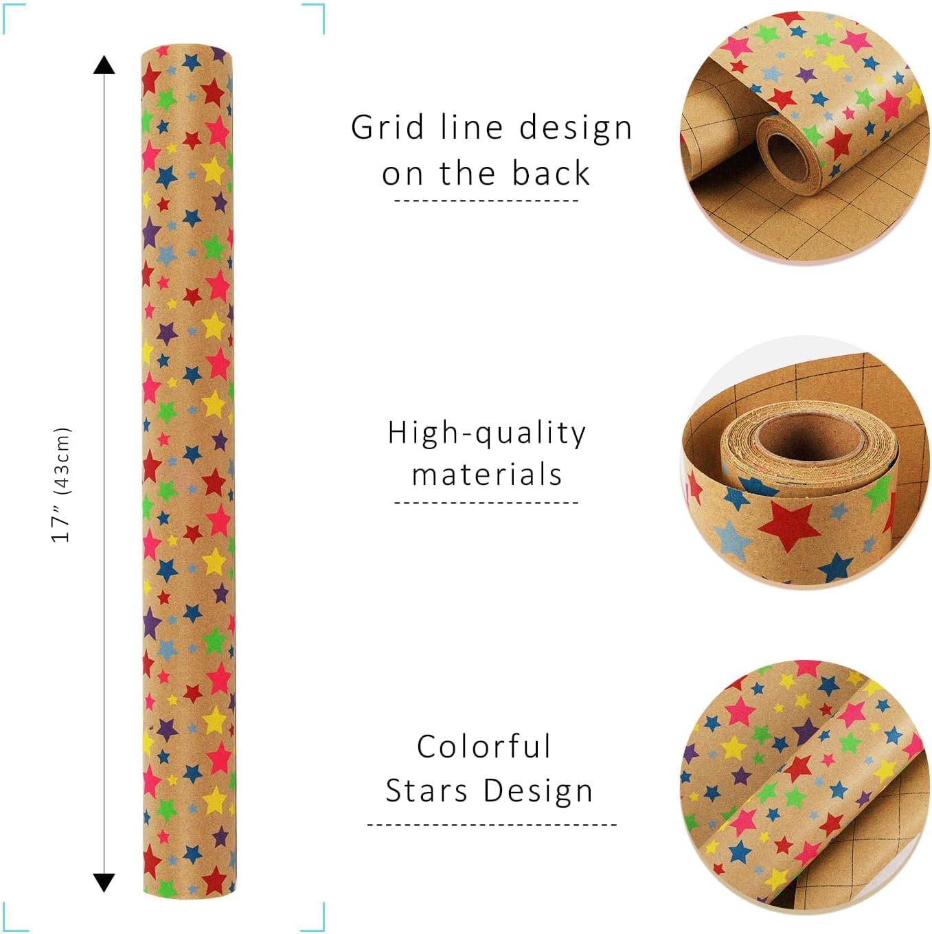WRAPLA Kraft Birthday Wrapping Paper Colorful Balloons Design for Holiday