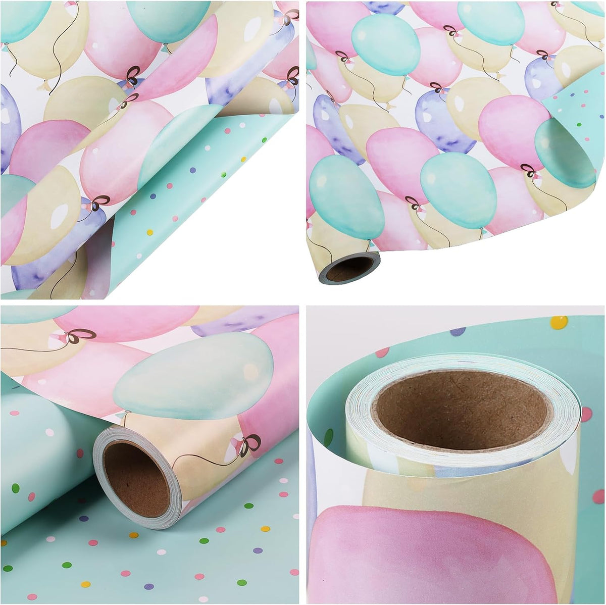 WRAPLA Bright Wrapping Paper, Balloons Dots For kid Birthday & Baby shower
