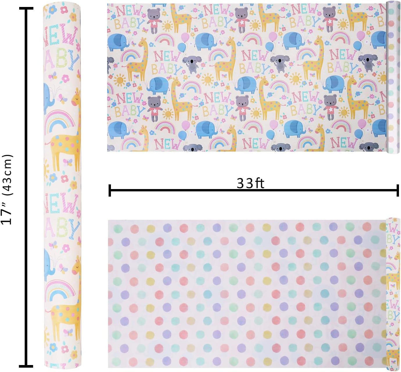 WRAPLA Bright Wrapping Paper, Balloons Dots For kid Birthday & Baby shower